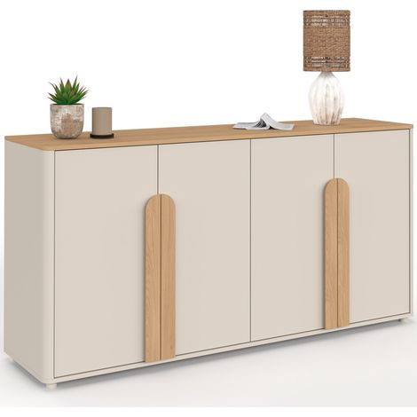 Sideboard 160 cm TIRANA 4 Türen mit großen Griffen Beige und hellem Holz (1/5)