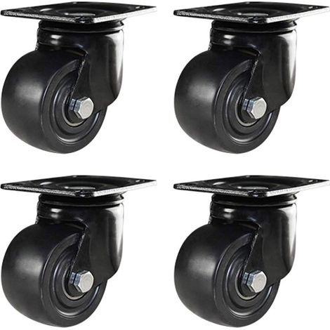 Roulettes à Plaque Pivotantes 360° – Capacité de Charge Élevée – Polypropylène-Nylon Noir – Silencieuses – Anti-Trace – Pour Chariots, Étagères Mobiles & Ateliers (1/4)