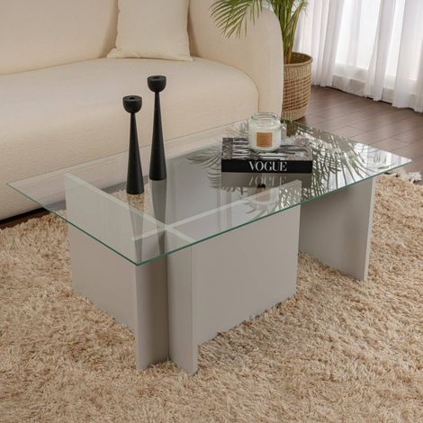 Dmora - Mesa de café Azriel, Mesa de centro baja, Revistero para sofá, Estante de la sala de estar, 105x65 h40 cm, Gris (1/5)