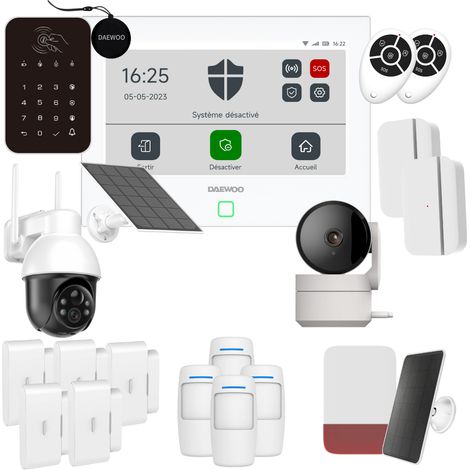 Daewoo Pack Alarme Connectée Wifi / GSM TOUCH 7 pouces AM503L - Système Sans Fil et Sans Abonnement, Compatible Animaux, Détecteurs Inclus + Caméra de Surveillance Full HD, Application Mobile Incluse (1/3)