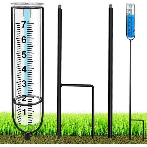 Frost-resistant outdoor rain gauge for measuring rainfall, adjustable height, with ground insertion. (1/5)