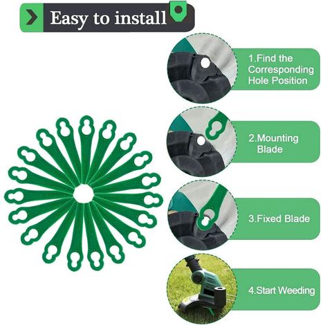 Lames en Plastique de Rechange, Tondeuse à Gazon en Plastique Lames, Lame de Rechange pour Coupe - 50pcs - Lame Verte L83 - Ouverture 105mm, (1/2)