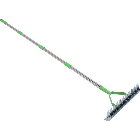 Râteau démousseur pelouse acier inoxydable pour jardin élimine mousse débris avec manche télescopique et 4 perches (1/5)