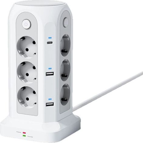 Blitz- und Überspannungsschutz, vertikale intelligente USB-Ladestation, Turmsteckdosenleiste mit Typ-C-PD-Schnellladeanschlüssen für das Homeoffice, vertikale Mehrfachsteckdose (1/5)