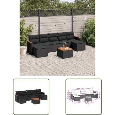 The Living Store 8-tlg. Garten-Sofagarnitur mit Kissen Schwarz Poly Rattan - Gartenmöbel Set - Gartensorte - Outdoor Möbel - Lounge Sofa - Esstisch (1/3)