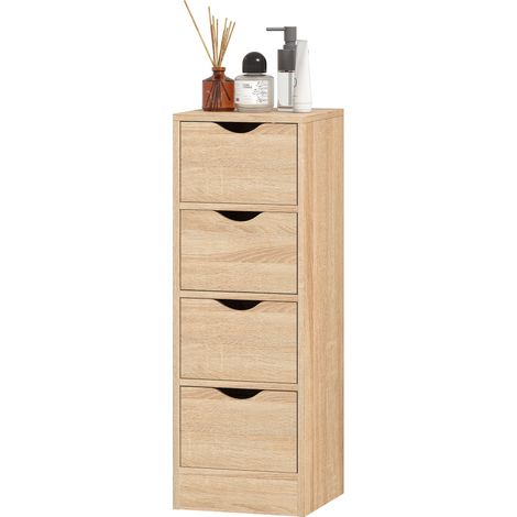 Mobile Bagno Salvaspazio 4 Cassetti Maniglie Intagliate Stile Nordico, 29x29x83 cm