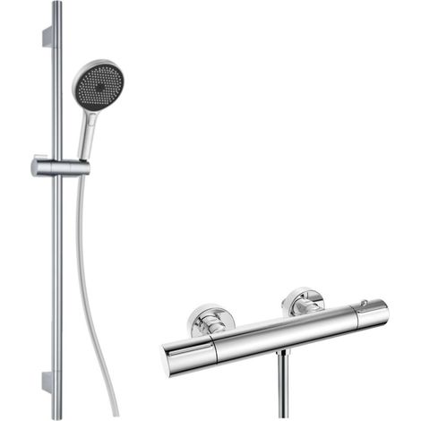 kielle Oudee - Set de douche avec mitigeur thermostatique, barre, flexible et pommeau de douche EcoSpare, chrome 20602SNT30 (1/5)