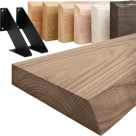 LAMO Manufaktur étagère murale en bois massif, irrégulier, étagère de rangement Vintage, Noisette / Noire 160cm, LW-01-A-005-160VS