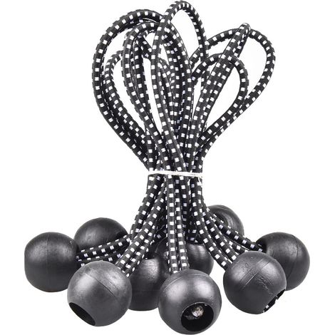 Corde élastique à boule, robuste et polyvalente, pour l'intérieur et l'extérieur, pour fixer une bâche, organiser et sécuriser, 12 cm, noire, lot de 20 (1/5)