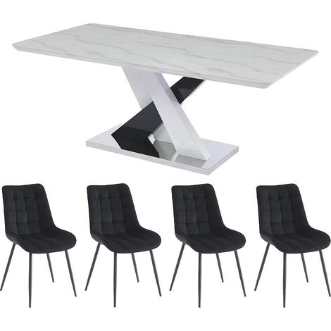 Set tavolo EVAELA + 4 sedie OLLUA Bianco e nero (1/4)