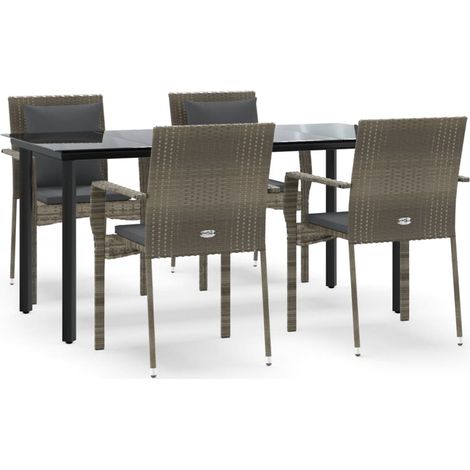 Maison Exclusive - Set da Pranzo Giardino 5pz Nero e Grigio con Cuscini Polyrattan (1/5)