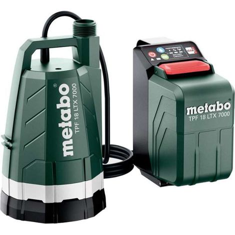 metabo Bomba sumergible con batería TPF 18 LTX 7000 – 18 V, CAS, máx. caudal 7000 l/h, altura de extracción 9 m, profundidad de inmersión 6 m, presión máxima 0,9 bar, compacta y potente para drenaje y