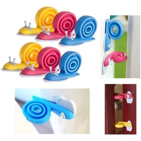 Lot de 6 butées de porte mignonnes en forme d'escargot, protection anti-pincement des doigts, sécurité enfant pour portes et fenêtres, rotatives à 360° (1/4)