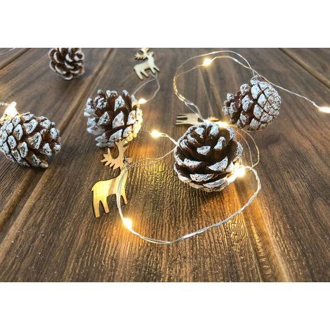 Lichterkette MagicHome Weihnachten Pine, 20x LED warmweiß, mit verschneiten Tannenzapfen, 2xAA, Dauerlicht, Beleuchtung, L-1,9 m (1/2)