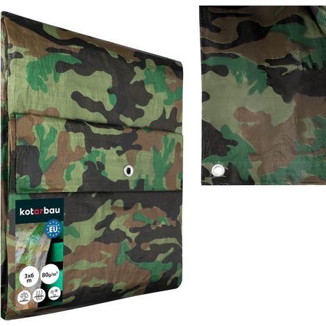 KOTARBAU® Bâche de Protection Extérieur - 3 x 6 m - Camouflage - 90 g/m² - Polyéthylène - Bâche Anti UV - Bache Remorque - Bache Impermeable Exterieu