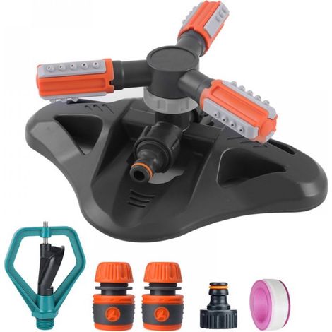 Arroseur Rotatif - 3 Bras Réglables - Portée Jusqu'à 15 m - Rotation 360° - Système d'Irrigation pour Pelouse Jardin Potager - 1 Pièce (1/5)