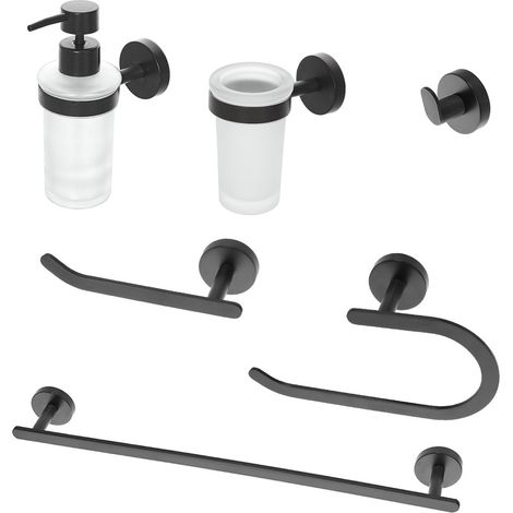 Set accessori a muro 6 pezzi in acciaio nero opaco e viti incluse Chic Black (1/5)