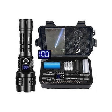 Extrem leistungsstarke LED-Taschenlampe, 600.000 Lumen, ultrahelle XHP70.2-Taschenlampe, IPX67 wasserdicht, wiederaufladbar über Typ-C, zoombar, 5 Leuchtmodi (mit (1/5)