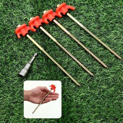 10-Piece Screw-In Tent Pegs, Metal Tent Pegs, Strong and Stable Tent Pegs, Ground Tent Hooks (1/5)