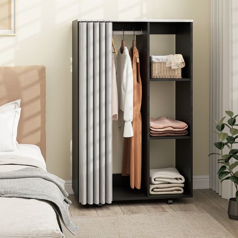 Armoire penderie noir vêtement dressing mobile 4 roulettes tringle à vêtements et étagères ouvertes 80 x 40 x 128 cm