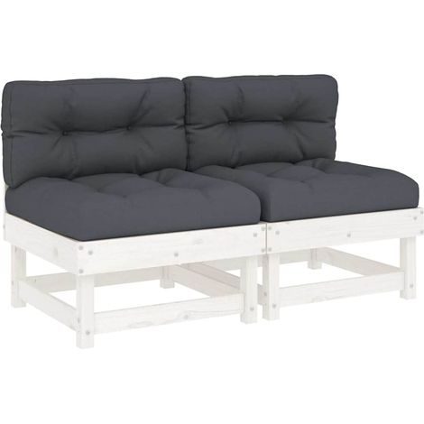 Maison Exclusive - Mittelsofas mit Kissen 2 Stk. Weiß Massivholz