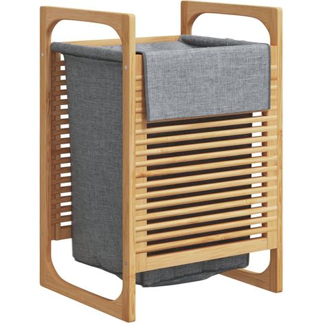 Panier à linge avec sac gris 32x30x36,5 cm bambou CFW752882 (1/5)