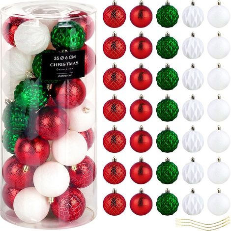 Palline di natale infrangibili rosso verde bianco 6 cm 35 pezzi