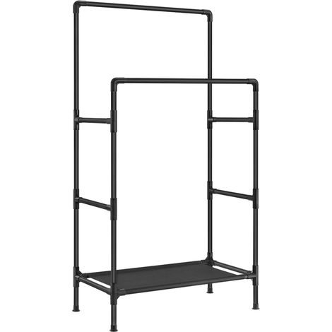 Portant à vêtements double barre portemanteau penderie organisateur en métal avec étagère de rangement à 2 niveaux charge 55 kg montage facile noir (1/5)