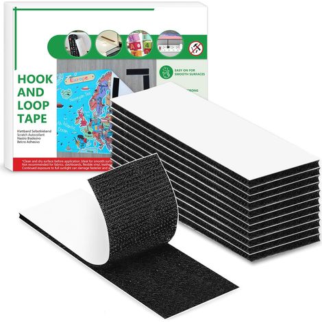 Scratch Autocollant Double Face, 12 PCS de 30 x 100 mm, Rubans Adhésifs, Bande Agrippantes Adhésives Avec Crochets Et Boucles (12 PCS 30 x 100 mm, Noir) (1/5)