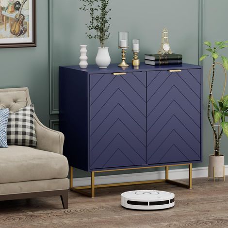 UEV Credenza Bianca con 2 Ante, Mobile Cucina Moderna in Legno, Ripiani Regolabile, Madia Buffet per Camera da Letto, Soggiorno, Sala da Pranzo, Corridoio, 80 x 40 x 77,5cm, Blu
