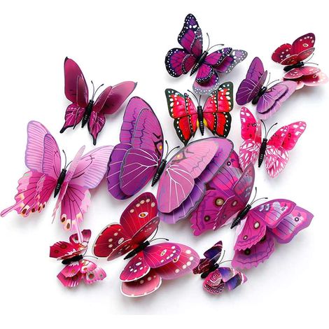 Autocollants Papillons 3D - Décoration Murale avec Aimants et Adhésif Double Face - 48 Pièces Mix Tailles 6 à 12 cm - PVC Résistant à l’Eau (1/5)