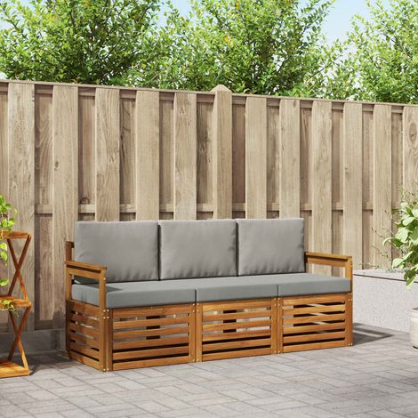 vidaXL  Outdoor Sofa Set  3 pcs Natural and Light Grey Solid Acacia Wood
