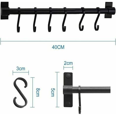 Portautensili, barra da cucina da 40 cm con 6 ganci rimovibili (nero) (1/3)