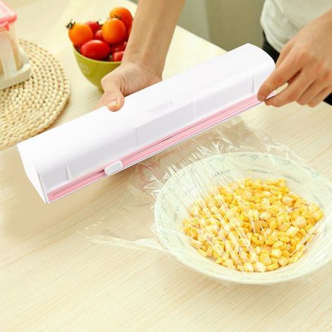 Distributeur de film alimentaire avec coupe-film, range-film étirable et papier aluminium pour cuisine, coupe pratique et stockage mural (1/5)