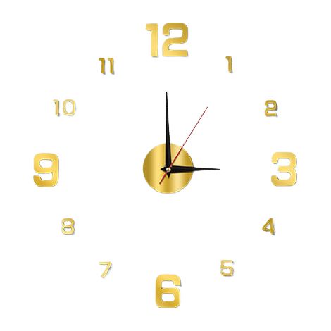 Reloj de pared adhesivo sin taladro, 40 cm, acrílico dorado, diseño luminoso para sala de estar, dormitorio, oficina. (1/5)