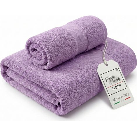 Coppia Asciugamani Viso e Ospite Lilla - Spugna 100% Cotone 450 g/m² Made in Italy