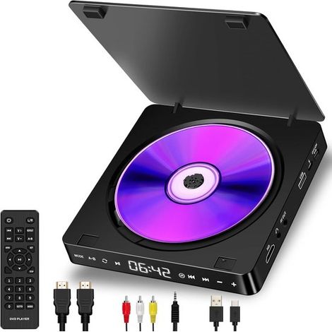 Mini lecteur DVD (Full HD 1080p, sortie HDMI, entrée USB, compatible MP3 et MP4), lecteur DVD/CD externe portable, lecteur DVD pour TV