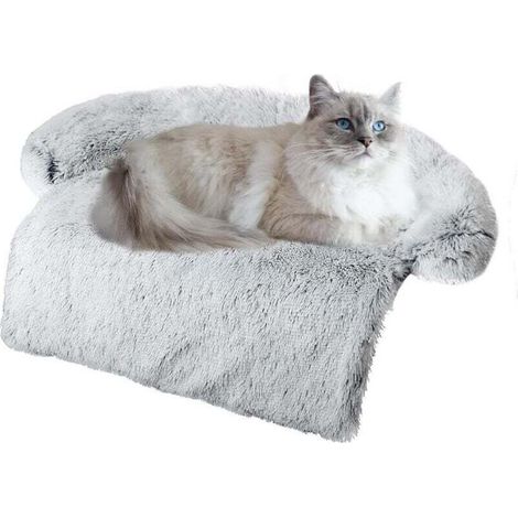 Tapis de relaxation en peluche amovible et lavable avec doublure imperméable, adapté aux chiens et chats de petite, moyenne et grande taille (gris, 80 x 75 x 14 cm).
