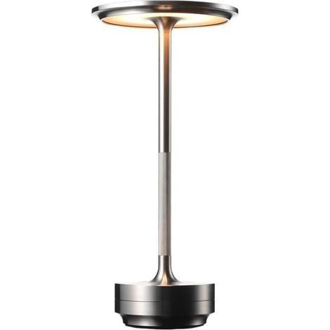 GROOFOO Silberne wiederaufladbare und tragbare Tischlampe mit dimmbarem Licht für Büros, Schlafzimmer, Restaurants und Bars (1/5)