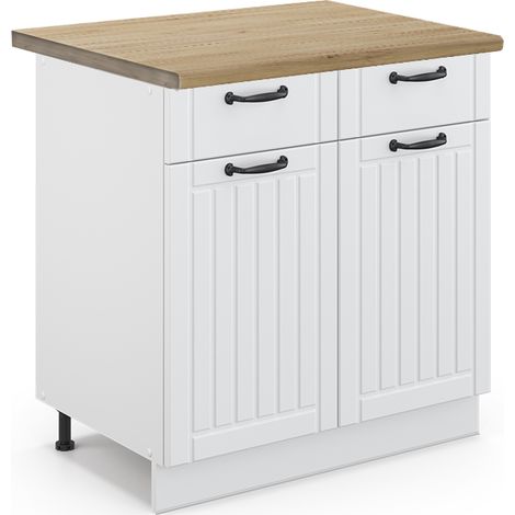 Mueble bajo de cocina Fame-Line, Blanco casa de campo, 80 cm , ET Roble, Vicco