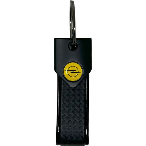 Portachiavi per Auto Opel, Chiusura con Anello, 90 x 20 mm - Colore: NERO CARBON - Modello: LOGO GIALLO