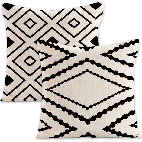 Dekorative Kissenbezüge für Frühling und Sommer für Sofa, Bett, Auto und Zuhause, 45 x 45 cm, 2er-Set, schwarz-weißes geometrisches Muster