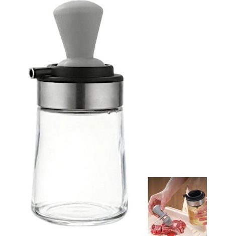 Bottiglia per olio, dispenser per olio, tappo a pressione, spazzola in silicone, spazzola e beccuccio integrati per cucina, ristorante, grill e forno, nero, 8 x 8 x 18 cm (1/5)