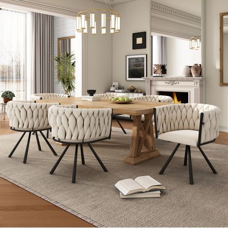 Chaise de salle à manger pivotante en velours, beige, lot de 6 DESVIAE (1/5)