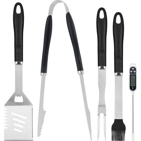 Set de grillades en acier inoxydable avec poignée en pp Set d'outils BBQ pour l'extérieur-Noir, 5pcs (1/5)