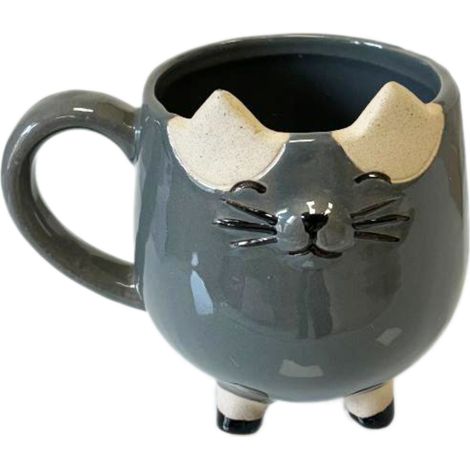 Petit cache pot chat gris en forme de tasse 12 cm (1/3)