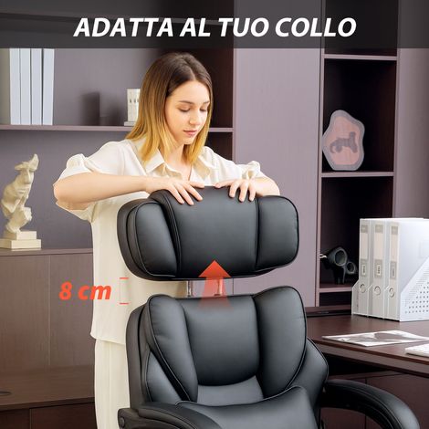 Fauteuil de travail en similicuir noir avec repose-jambes, dossier inclinable, support lombaire et appui-tête réglable (1/5)