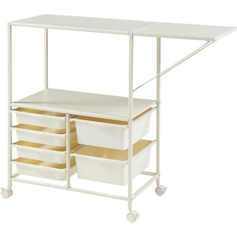 Carrello da servizio cucina soggiorno mobile portaoggetti con 6 vaschette scorrevoli in acciaio 100 x 37 x 85 cm bianco 030009257