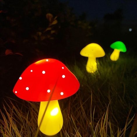 Guirlande lumineuse solaire champignon éclairage automatique 8 modes chaud IP65 décoration de jardin étanche 1 pack 3 champignons Blanc (1/5)