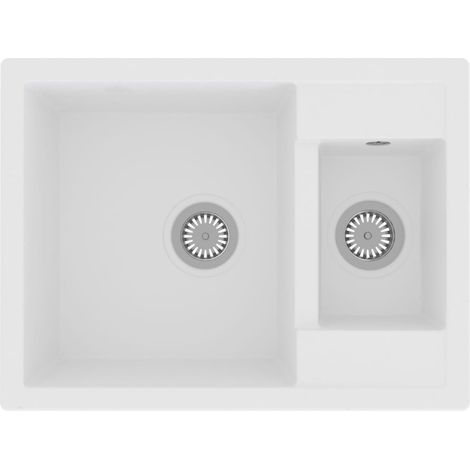 Lavello cucina due vasche foro troppopieno 58 x 44 cm granito bianco 020004378